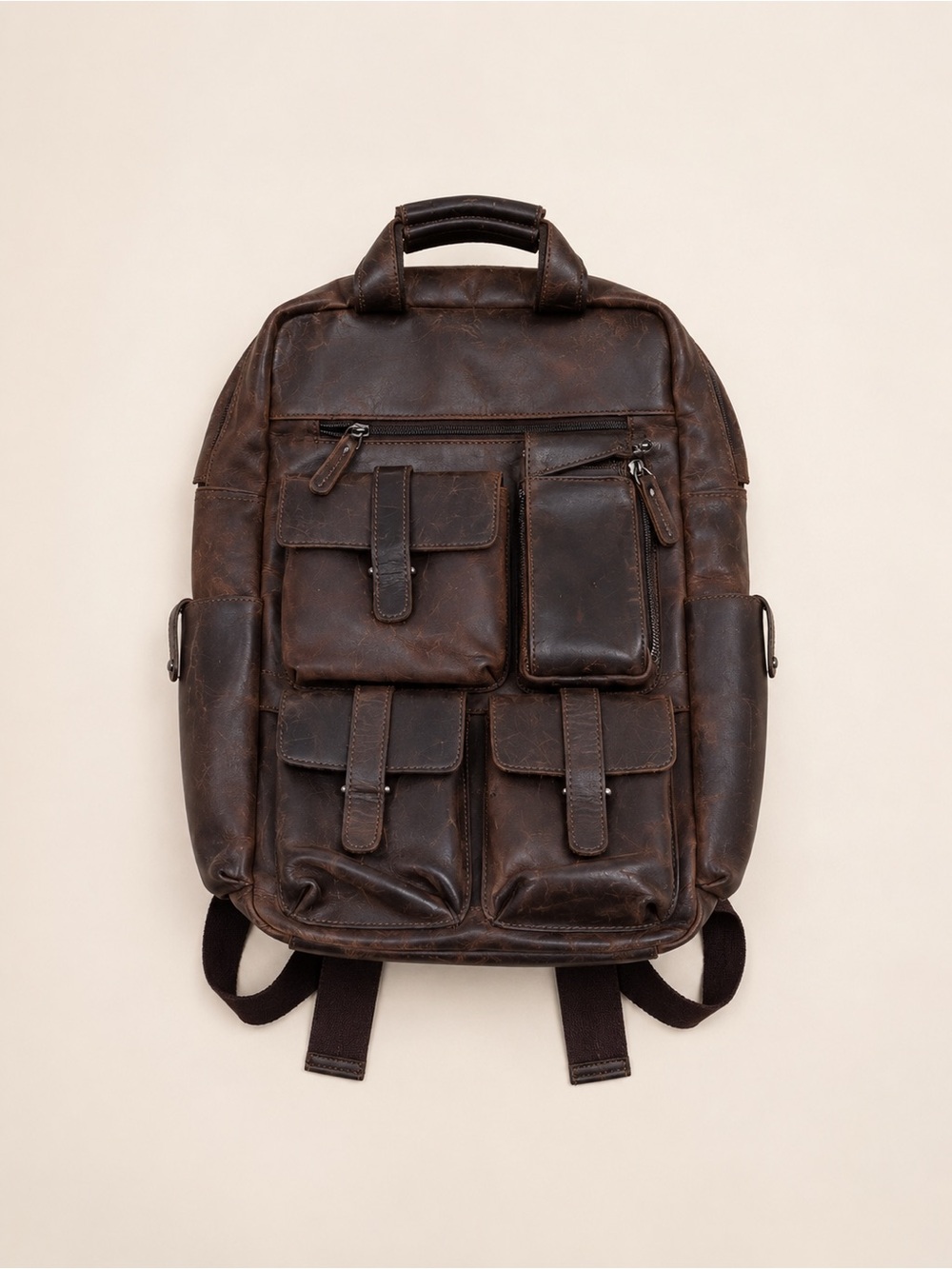 Leather Brown Men's Multi-Pocket Backpack